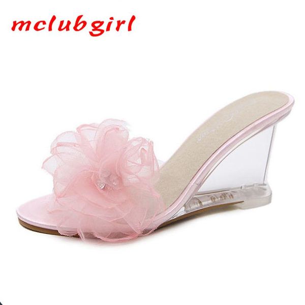 

dress shoes mclubgirl slope with sandals women's summer crystal transparent high-heel rhinestone flower wedge lfd, Black
