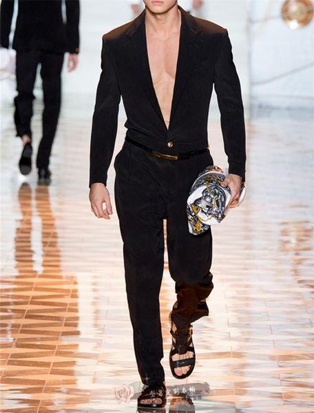 

men's pants spring and autumn european american trendy wild jumpsuit catwalk style personality trend loose british, Black