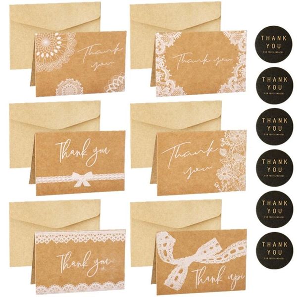 

greeting cards 90sets retro vintage lace thank you card kraft paper envelopes seal sticker for wedding party festival invitation