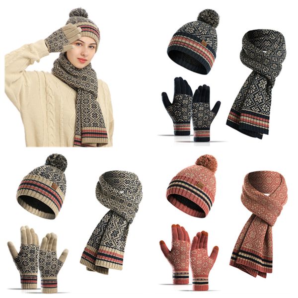 

winter warm suit acrylic knitted yarn hat scarf gloves three sets, Blue;gray