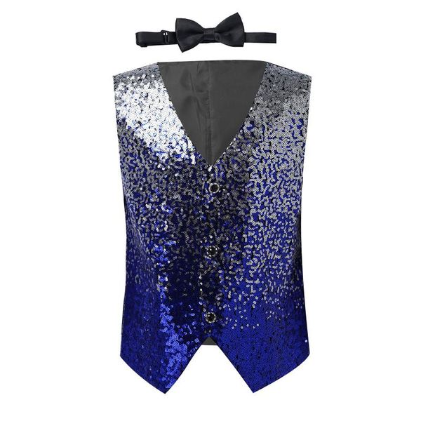 

waistcoat kids gradient color sequined vest shiny sequins boys vests with bowtie children's catwalk show performance costumes, Camo