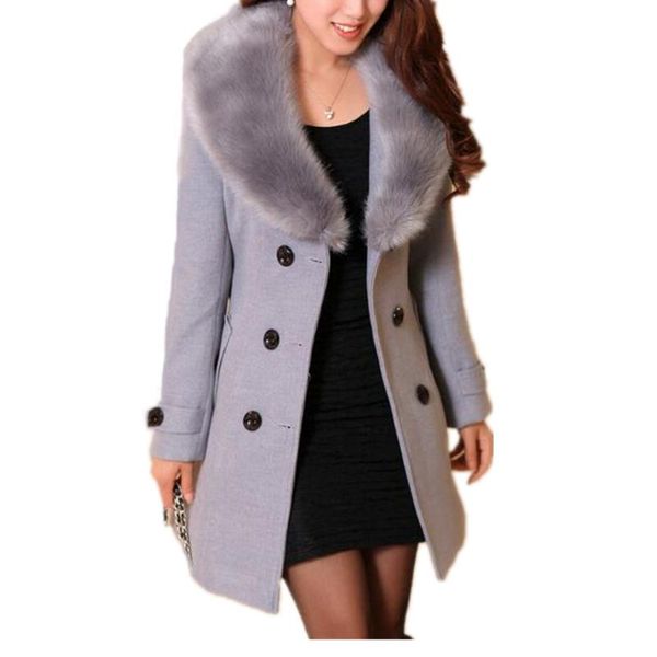 

women's wool & blends lisa colly plus 5xl spring autumn fashion fur collar double-breasted woolen coat overcoat women jacket, Black
