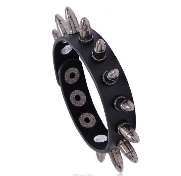 

literature and art simple retro leather chain exaggeration bullet rivet bracelet mens women fashion jewelry, Black
