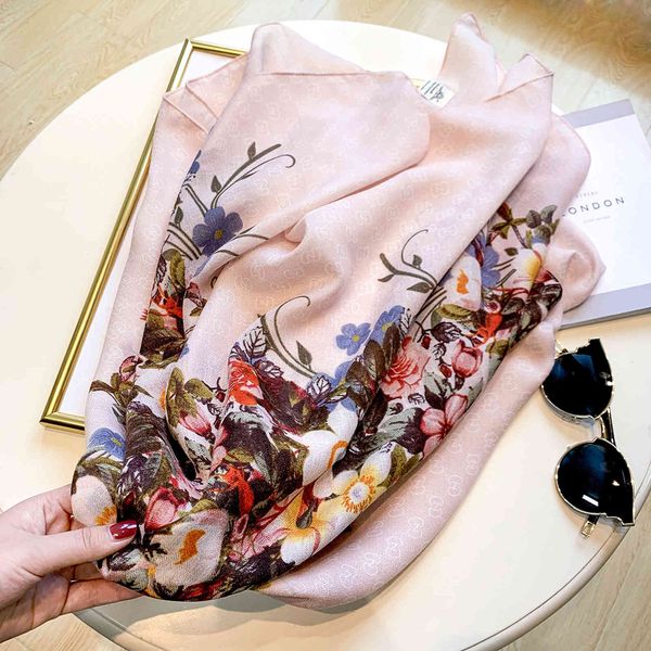 

dongdamen new silk scarf women's flower print shawl dual purpose super large cotton hemp handfeel korean version versatile, Blue;gray