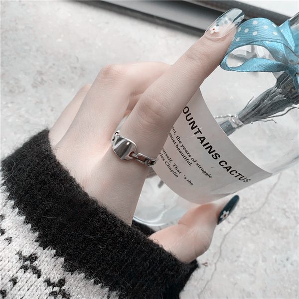 

s925 pure indifference simple personality star women's net fashion silver ring