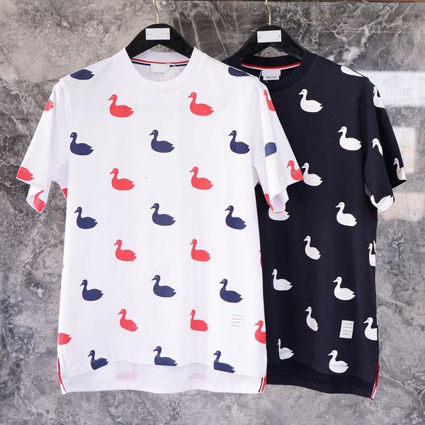 

t shirt fashion tb thom brand t-shirt men women short sleeve casual clothing duck pattern summer o-neck cotton shirts, White;black