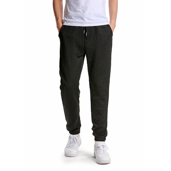 

men's pants jogging solid color full length sports casual trousers, Black