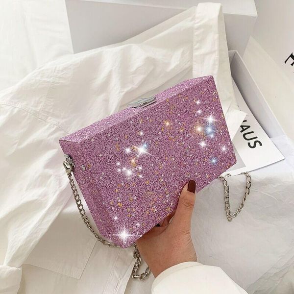 

evening bags women pu shoulder bag girls small box shape handbags chain messenger ladies fashion sequin star square