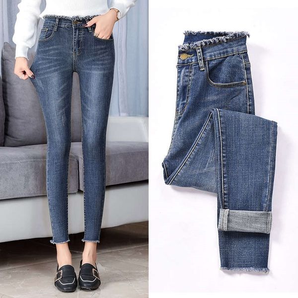 

women's jeans high waist small feet tight spring and autumn korean slim fit capris i e2g6, Blue
