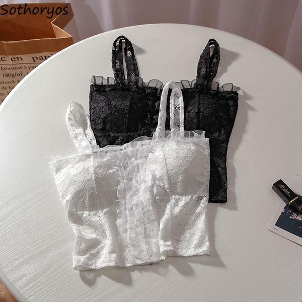 

women's tanks & camis women camisoles solid lace sweet stylish elegant teens all-match ruffles gentle casual crop retro fairy basic zi, White