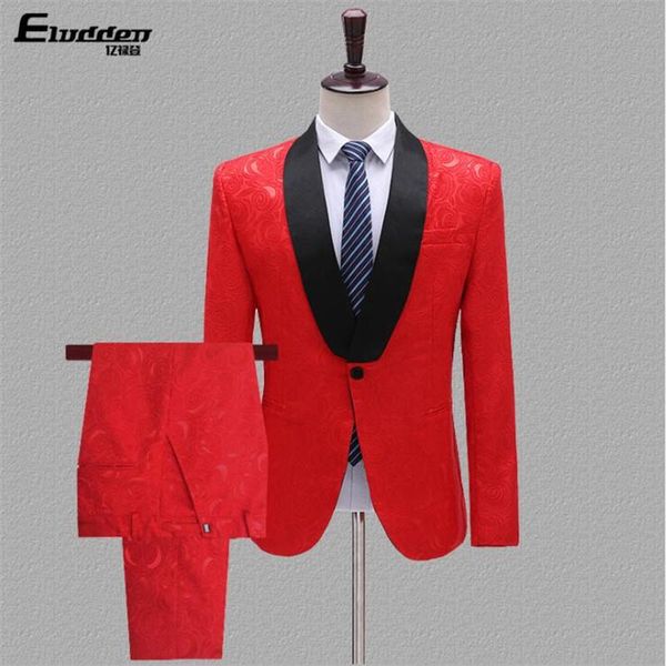 

men's suits & blazers jacquard suit mens red singer male host costume groom wedding dress choir performance clothing fashion robe de m, White;black