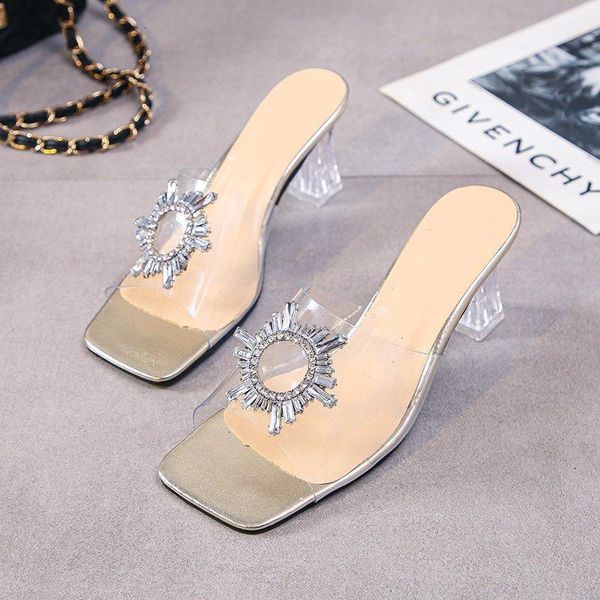 

slippers transparent pvc crystal cup high heels casual shoes woman summer ladies sandals nightclub pumps givc, Black