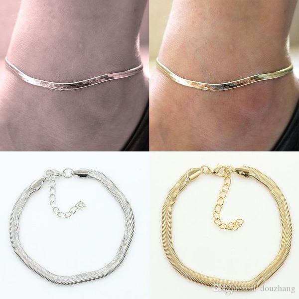 

new silver / gold flat snake chain anklet bracelet women simple delicate foot chain summer beach feet jewelry lots 12 pcs, Red;blue
