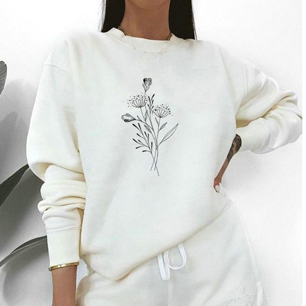 

women's hoodies & sweatshirts minimalism aesthetic floral art print women indoor warm casual plus size sweatshirt japanese style haraju, Black