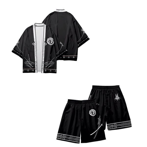 

ethnic clothing anime nier:automata yorha no.2 type b cosplay kimono haori yukata summer men shorts sets breathable fabric manga clothes, Red