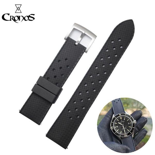 

watch bands cronos tropical rubber strap 20mm stainless steel tongue buckle brushed mechanical band, Black;brown