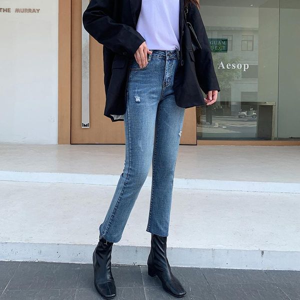 

women's jeans 2021 high waist mom boyfriend flare for women vintage denim skinny mujer plus size streetwear pants, Blue