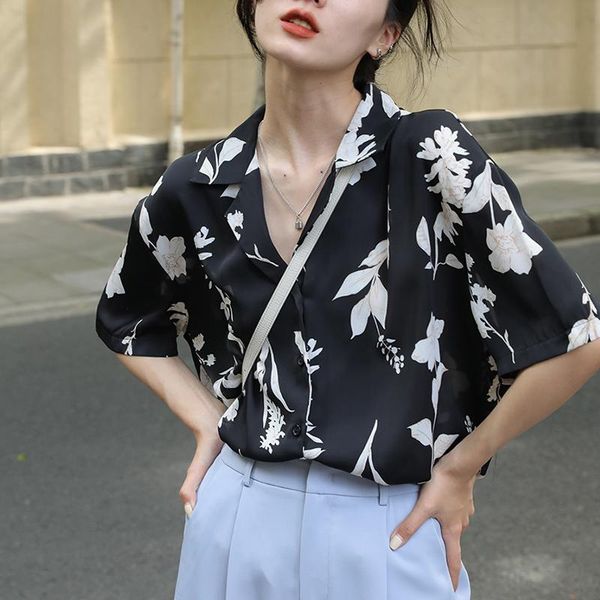 

women's blouses & shirts women neck short sleeve office lady blouse 2021 summer print buttons fashion style shirt outwear plus size, White