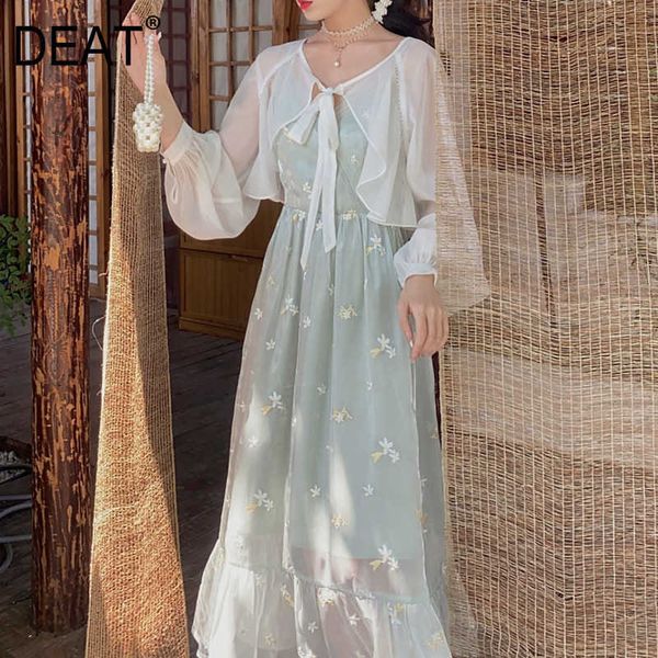 

[deat] summer fashion loose fit v-neck high waist sling sleevelessprinting temperament dress women 13q355 210527, Black;gray