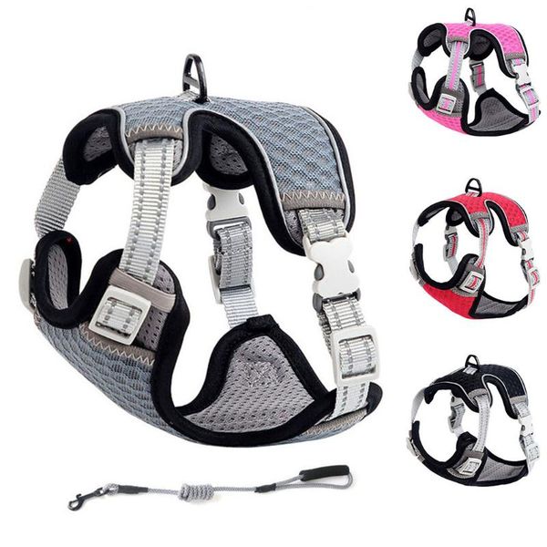 

cat collars & leads mesh harness for puppy dog adjustable reflective pet vest and leash set breathable escape-proof harnesses