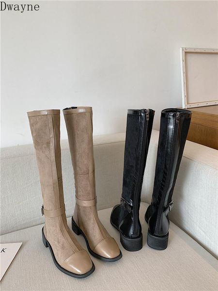 

boots over the knee women's 2021 autumn and winter british wind students wild motorcycle rider flat stovepipe, Black