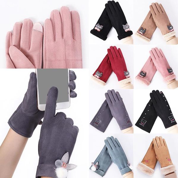 

fingerless gloves warm female wrist winter women driving korean cute mittens lace plush 1pair touch screen cashmere double thick, Blue;gray