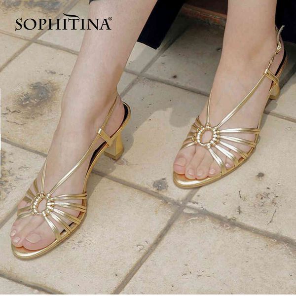 

sophitina women's sandals roman heels cross strap gold black summer breathable ladies female classic fashion womens shoes po602 210513
