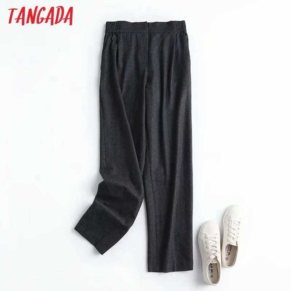 

tangada fashion women dark gray casual suit pants trousers strethy waist office lady pants pantalon 4c38 210609, Black;white