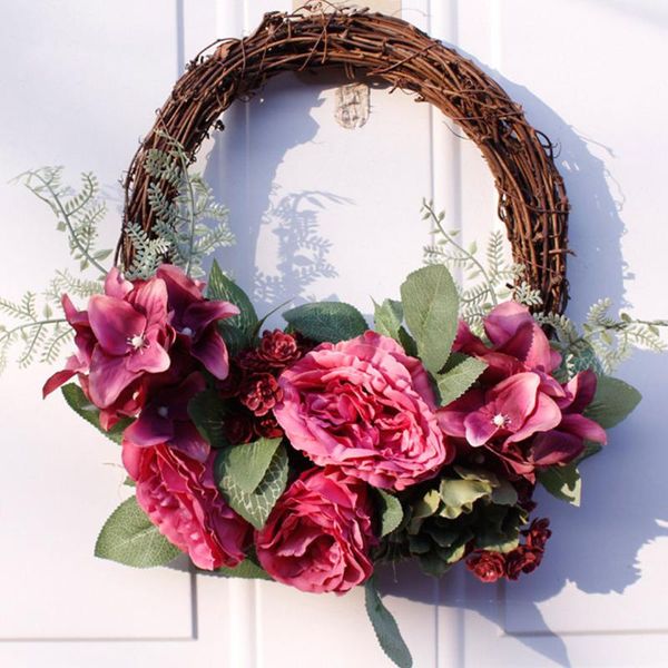 

decorative flowers & wreaths simulation rose flower wreath silk spring artificial plant vine decor front door wall hanging window wedding pa