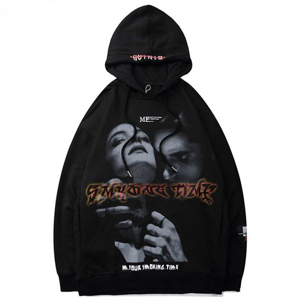 

men's hoodies & sweatshirts hoodie men horror movie punk letter printed hooded sweatshirt baggy vintage harajuku high street lovers pul, Black