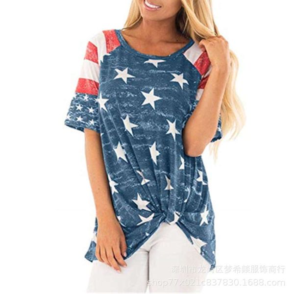 

women's t-shirt 2021 summer round neck loose flag contrast tie 5b4k, White