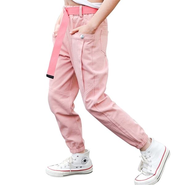 

big gilrs cargo pants pure color cool girls sport trousers pocket loose cotton running for teens girl 5-14 years 210527, Blue