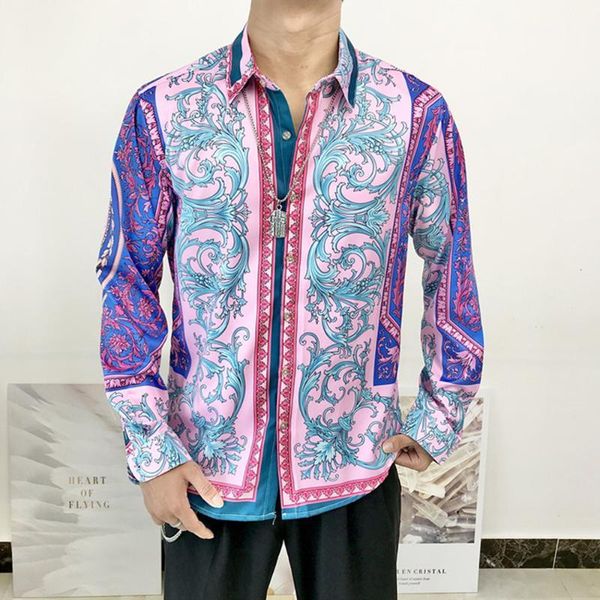

men's dress shirts price fashion royal man europ ethnic printed fancy purple shirt men long sleeve clothing brand, White;black