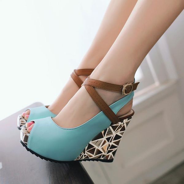 

cross-strap wedges high heels women sandals platform slingback casual shoes woman summer peep toe female lady maziao, Black