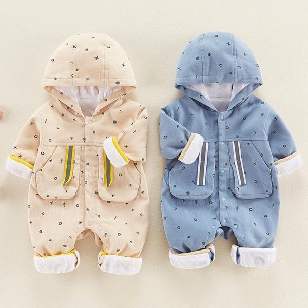 

jumpsuits baby kids boys rompers toddler autumn winter long sleeve infants printed hooded climbing romper playsuit s12777, Blue