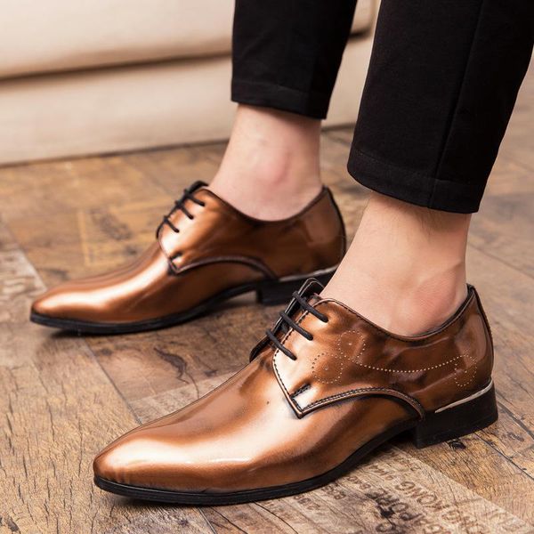 

fashion pointed toe business shoes men's leather formal oxford dress office wedding male footwear, Black