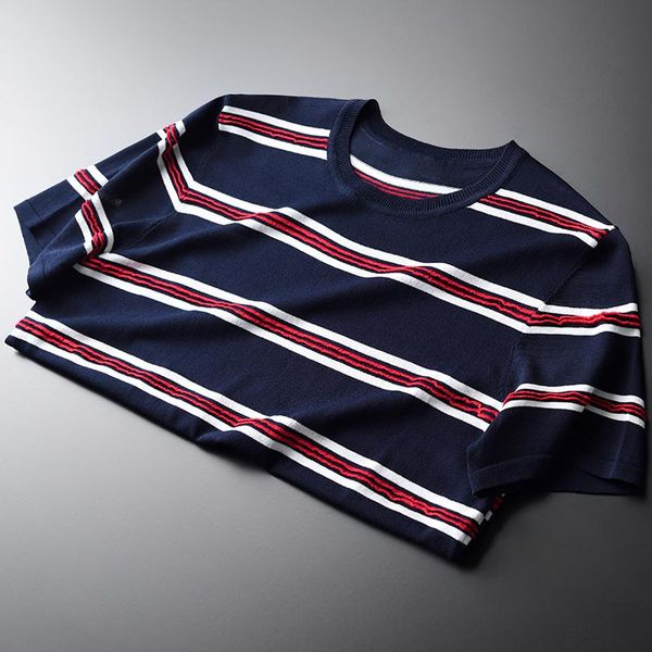 

men's t-shirts classic knitted mens t-shirt luxury 3d stripe short sleeve men plus size 4xl hight quality summer round collar man tee, White;black