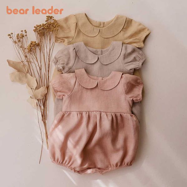 Bear Leader Born Baby Casual Strampler Niedliche Baumwolle Säuglingsmädchen Sommerkleidung Kleinkind Mode Einfarbige Overalls 0-2 Jahre 210708