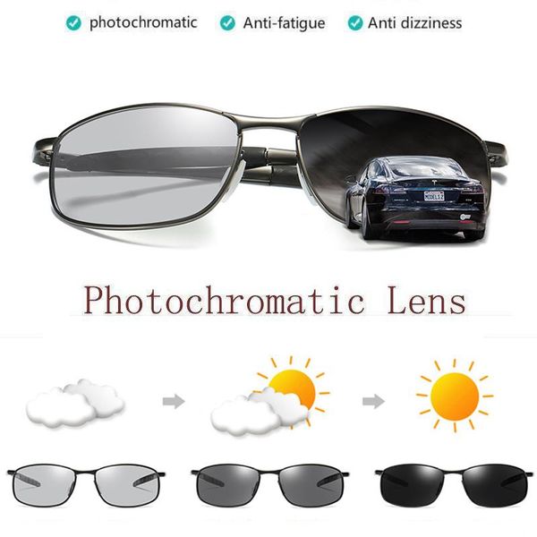 Occhiali da sole da uomo Pesca Polarizzati Pocromatici Outdoor Sport Driving Black Grey Silver Gold Frame Transition Chameleon Lens