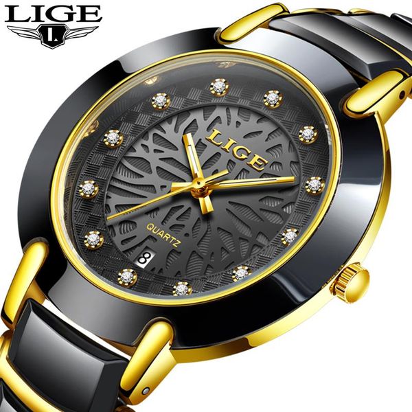 

wristwatches relogio masculino 2021 lige brand ceramic watches mens fashion diamond waterproof wristwatch men's date quartz clock+box, Slivery;brown