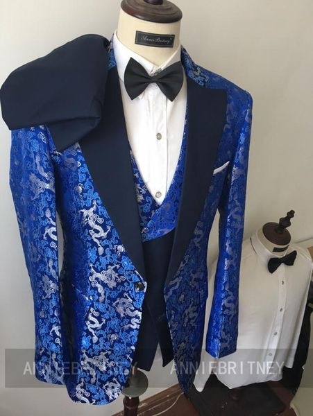 

men's suits & blazers shiny royal blue for men slim fit plus size printed blazer mint green vest pants 3pcs fashion groom prom wedding, White;black