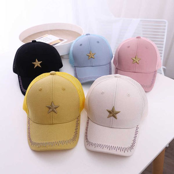 

children's summer mesh pentagram embroidery children's sun hat, Yellow