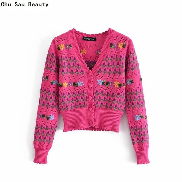 

women's knits & tees chu sau beauty spring and autumn flower decorated knitted jacket ladies long sleeve casual fashion all-match sweat, White