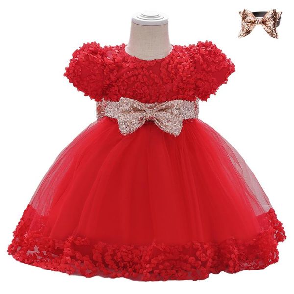 

girl's dresses 2pcs dress +headband for girl baby christening gown first 1st birthday party clothing toddler clothes infant top, Red;yellow