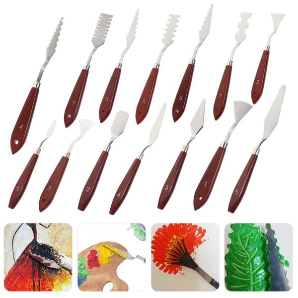 

14pcs wood handle painting spatulas color mixing tool oil supplies gift sets