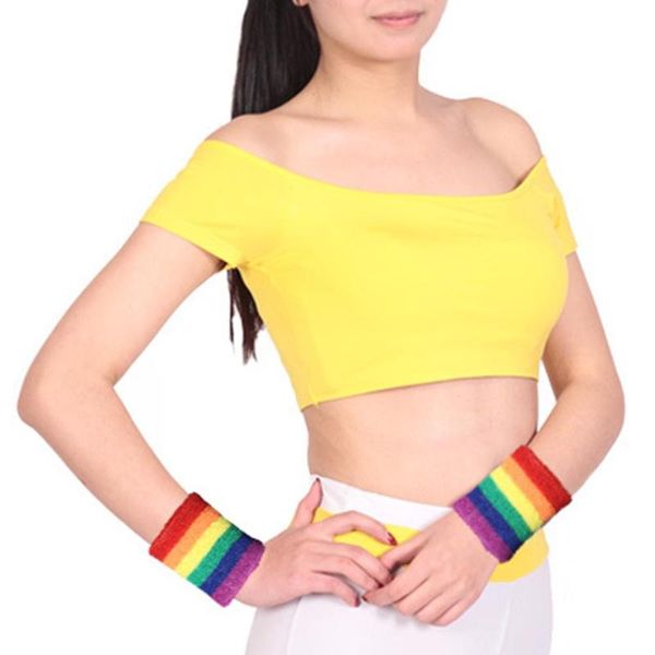 

wrist support a pair of rainbow wristbands colorful sweat-absorbent sports six-color towel basketball badminton guards, Black;red