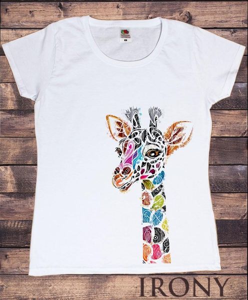 

women's with giraffe colourful ethnic print at the bottom short sleeve tees fashion 100% cotton o neck female plus size t-shirt, White