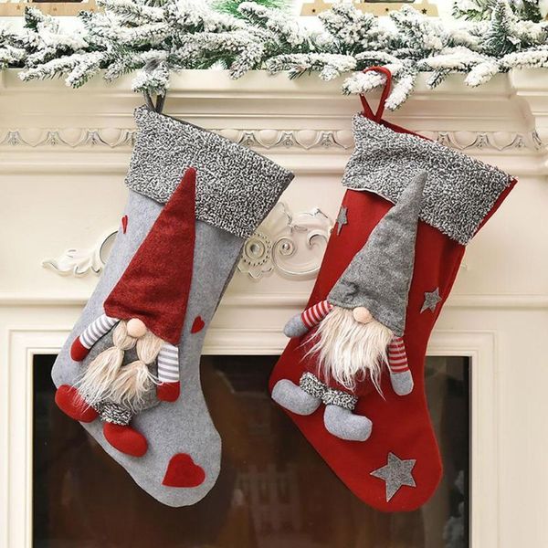 

christmas decorations 2021 creative nordic forester doll red stocking gift bag or gray socks for the elderly without a face