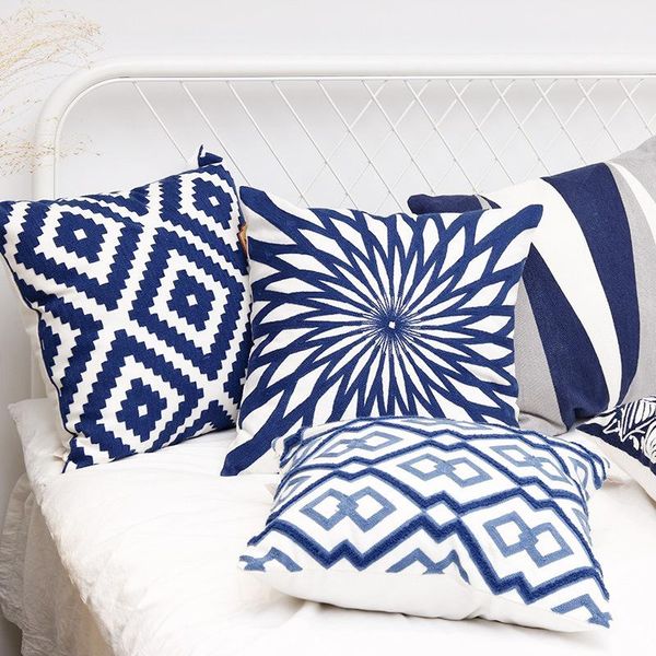 

cushion/decorative pillow traditional chinese embroidery blue and white throw case cushion cover cotton made luxury sham sofa