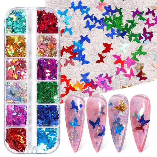 

nail glitter holographic butterfly shape nails metallic sequins laser paillete 3d slices manicure tips diy art decoration bexh-2, Silver;gold